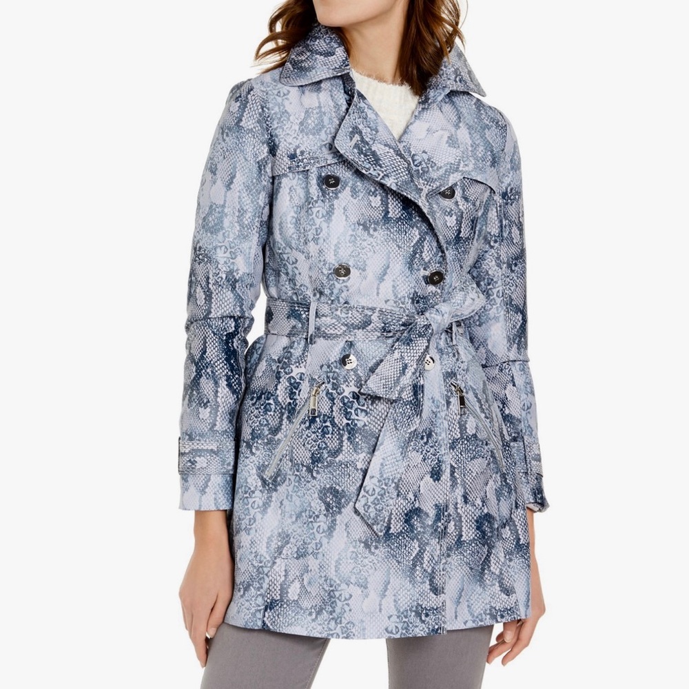 Guess snake-embossed double-breasted trench coat